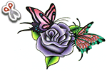 Papillons sur rose x3